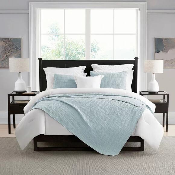 Swift Home Enzyme Washed Crinkle Quilted Bedspread Light Blue Full / Queen - Picture 2 of 8